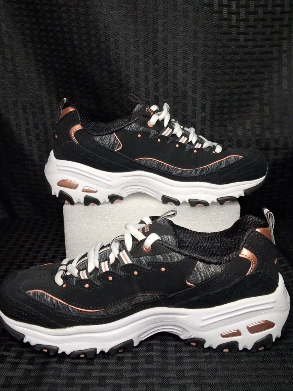 Skechers D'Lites Me Time Black Rose Gold Comfort Sneakers 11936 Womens Size 6.5